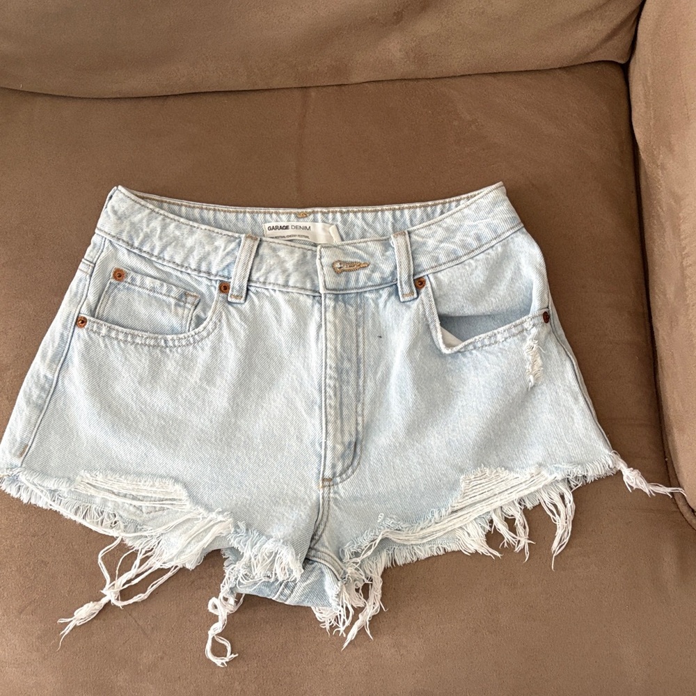 Garage Light Blue Frayed Jean Shorts